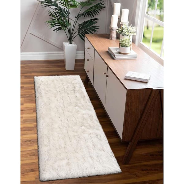 Sheepskin Faux Furry White/Gray Cozy Rugs 2 ft. x 5 ft. Area Rug Runner Rug