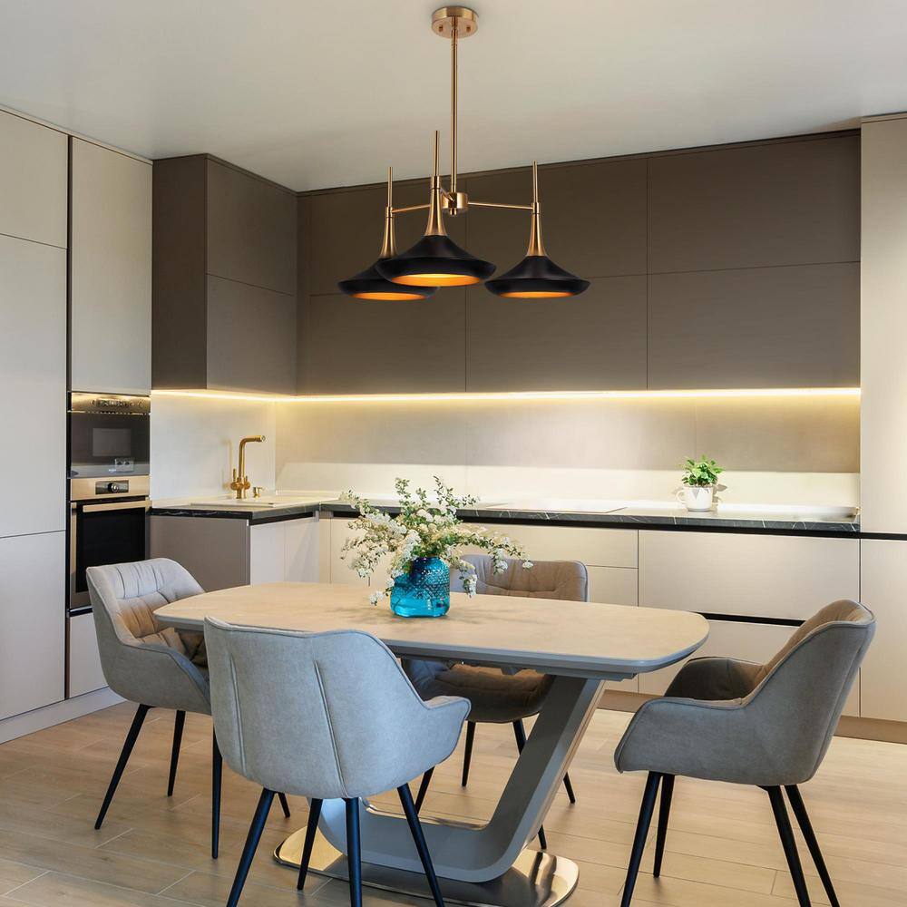 Whimsical Sputnik 25'' Matte Black Chandelier with Brass Accents