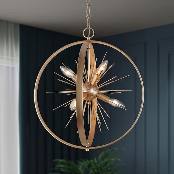 Uolfin Gold Globe Kitchen Chandelier, 6-Light Modern Sputnik Circle Chandelier Lighting