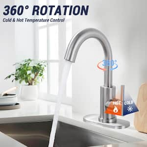 Single Hole Single Handle Stainless Steel Bar Faucet with Swivel Spout and Deckplate in Brushed Nickel