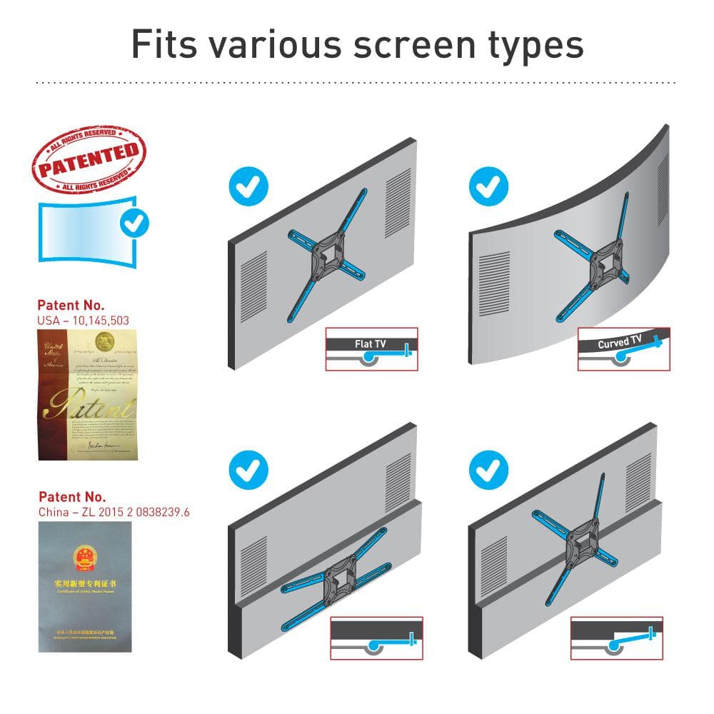 Black Full Motion Dual Arm TV Wall Mount for 13"-90" Screens