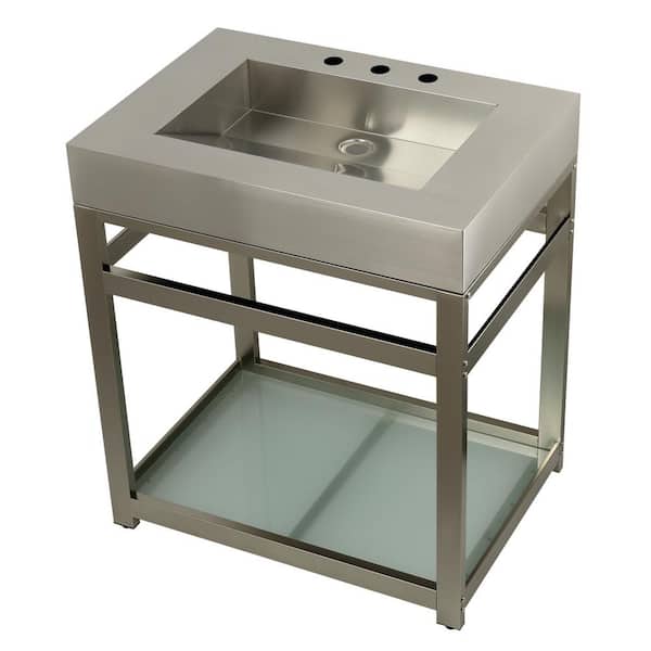 Kingston Brass 31 in. W Bath Vanity in Brushed Nickel with Stainless Steel Vanity Top in Silver with Silver Basin
