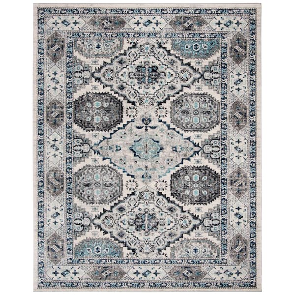 SAFAVIEH Madison Light Gray/Blue 8 ft. x 10 ft. Floral Distressed Area Rug