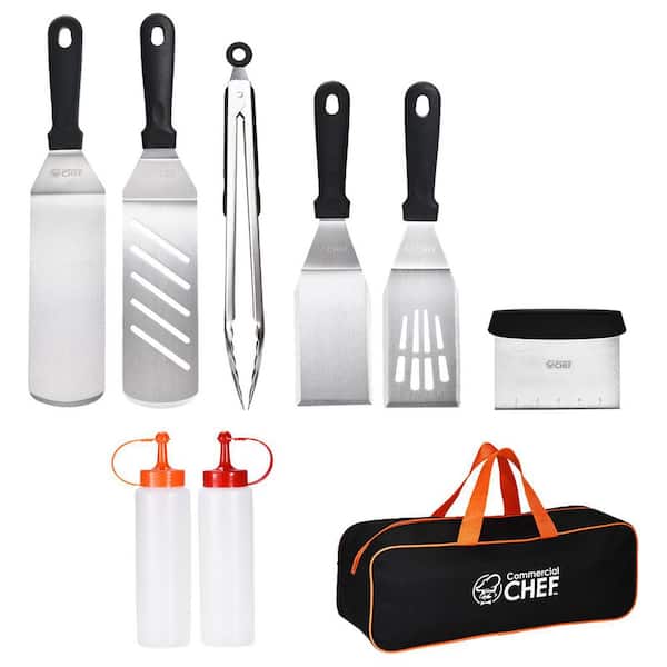 Commercial CHEF 9-Piece Stainless Steel Griddle Accessories Kit - Flat Top Grill Utensils Accessories with Carry Bag