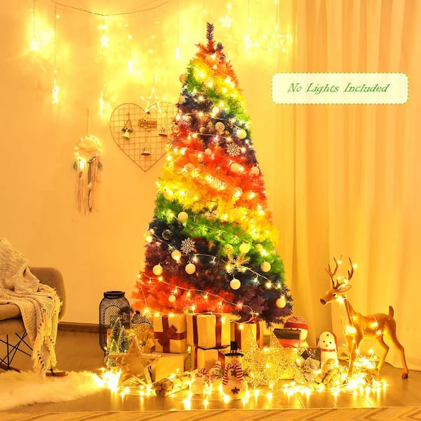 Costway 7 ft. Unlit Colorful Rainbow Full Fir Artificial Hinged