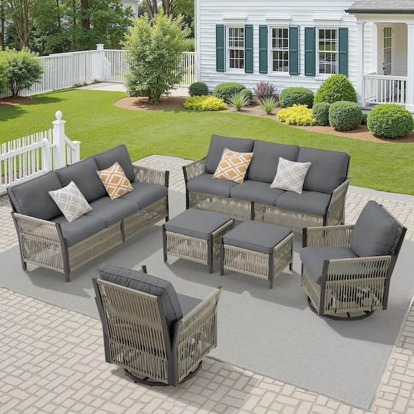 Buenaola Nyajiah 6-Piece Wicker Outdoor Patio Conversation Set with Gray Cushions