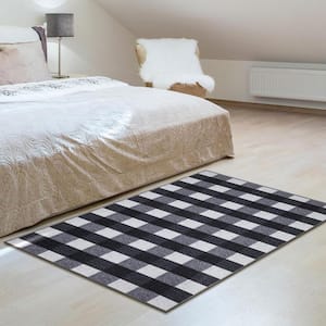 Ottohome Collection Non-Slip Rubberback Checkered Buffalo Plaid 3x5 Indoor Area Rug, 3 ft. 3 in. x 5 ft., Grayscale