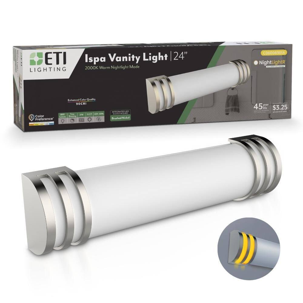 24 in. ISPA Brushed Nickel LED Vanity Lighting Fixture 27-Watt 1800 Lumens 2700K-5000K Night Light Feature Dimmable price history on PriceWatchPro