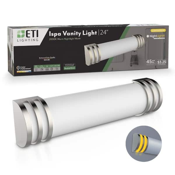 24 in. ISPA Brushed Nickel LED Vanity Lighting Fixture 27-Watt 1800 Lumens 2700K-5000K Night Light Feature Dimmable
