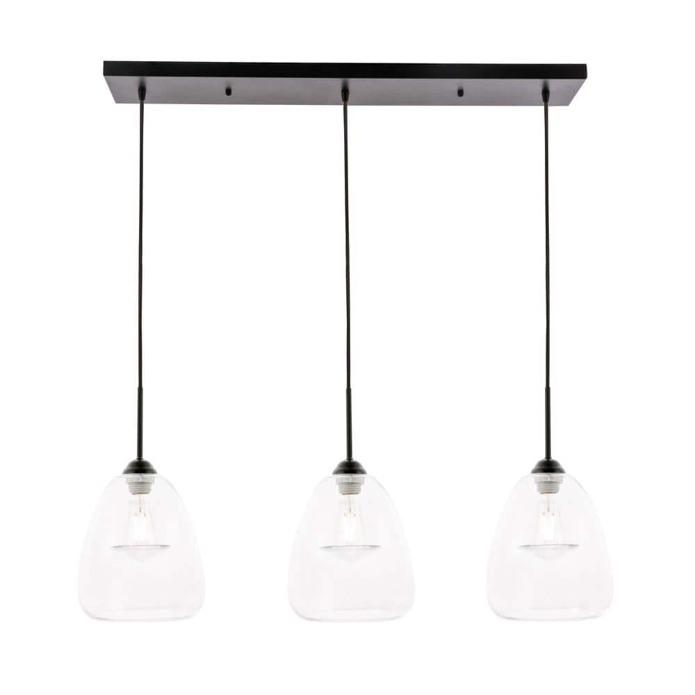 Timeless Home Kaiser 35.70 in. W x 15.30 in. H 3-Light Black Pendant ...