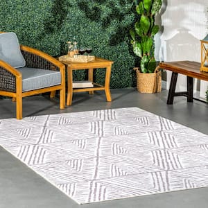 Nelle Machine Washable Gray 8 ft. Tribal Indoor/Outdoor Square Rug
