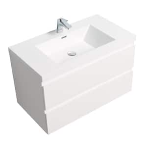 Newport 35.2 in. W x 19.5 in. D x 20.5 in. H Single Sink Bath Vanity in White with White Resin Top