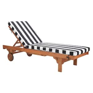 Newport Natural Brown 1-Piece Wood Outdoor Chaise Lounge Chair with Black/White Cushion