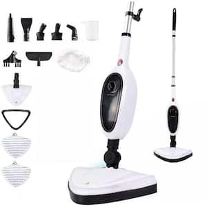 Commercial Corded Steam Mop for Wood Tile Carpet Floor Cleaning in White with Rapid Heating Flexible Attachments