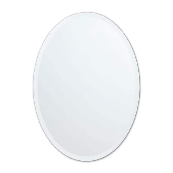 Design Element Vera 20 in. W x 28 in. H Small Oval Frameless Wall Mount Bathroom Vanity Mirror in Silver