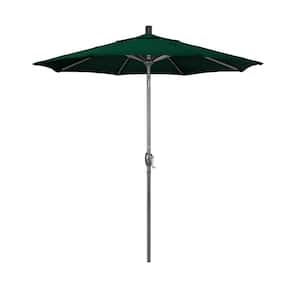 7.5 ft. Grey Aluminum Market Push Button Tilt Crank Lift Patio Umbrella in Hunter Green Olefin