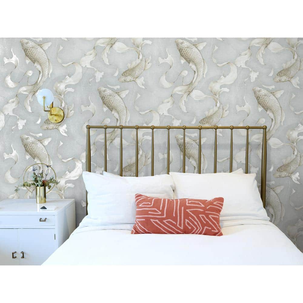 Metallic Grey Koi Fish Peel and Stick Vinyl Wallpaper
