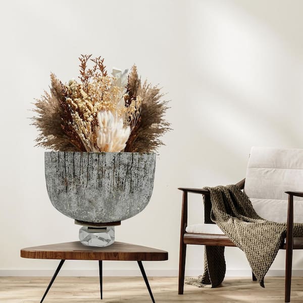 castellousa Gray 10 Inch Wide Handmade Aluminum and Glass Bowl Urn Flower Vase