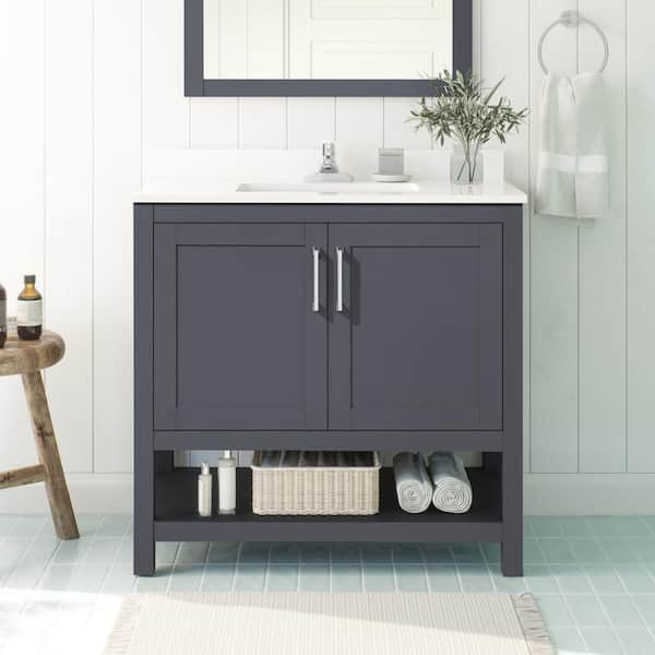 Vegas 36 in. Single Sink Dark Charcoal Bath Vanity with White Engineered Stone Top (Assembled)