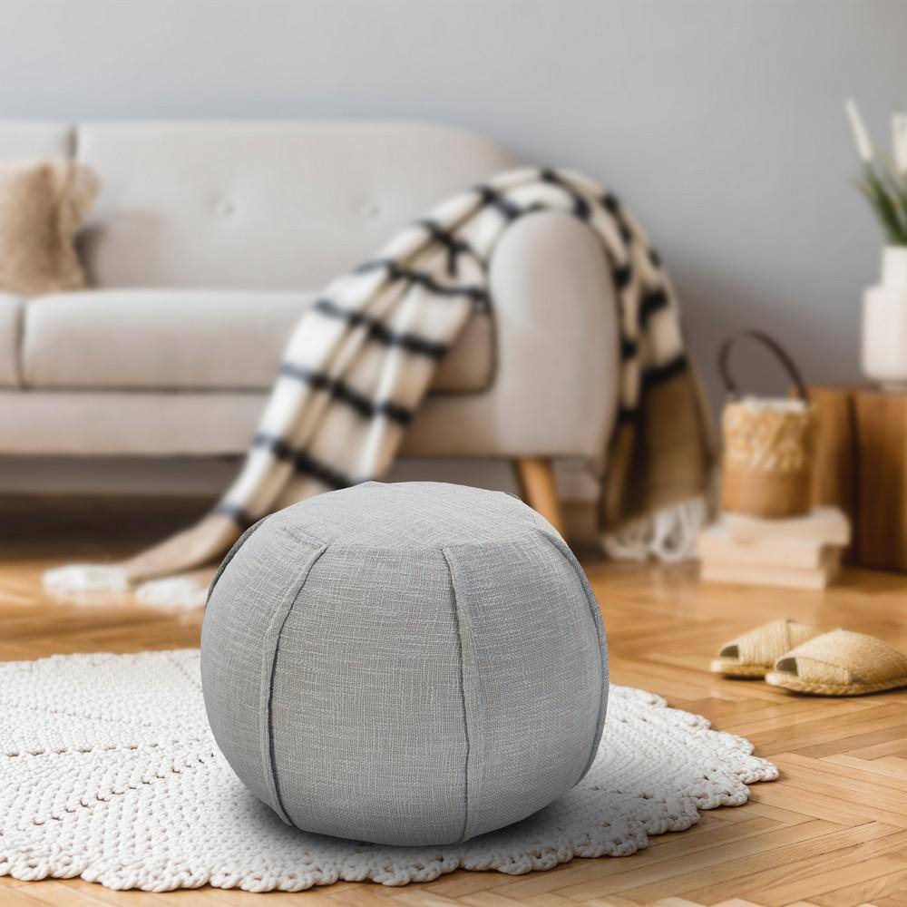 18-Inch Gray Cotton Round Pouf Ottoman