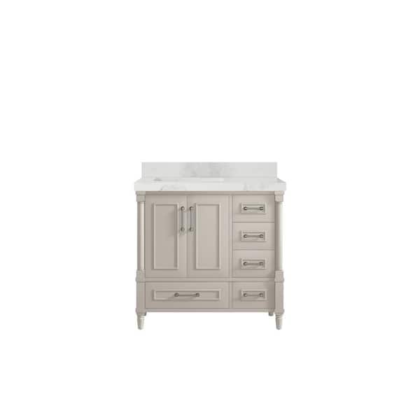 Willow Collections Hudson 36 in. W. x 22 in. D x 36 in. H Single Left Offset Sink Bath Vanity Fine Grain with 2 in. Calcutta Nuvo Qt. Top