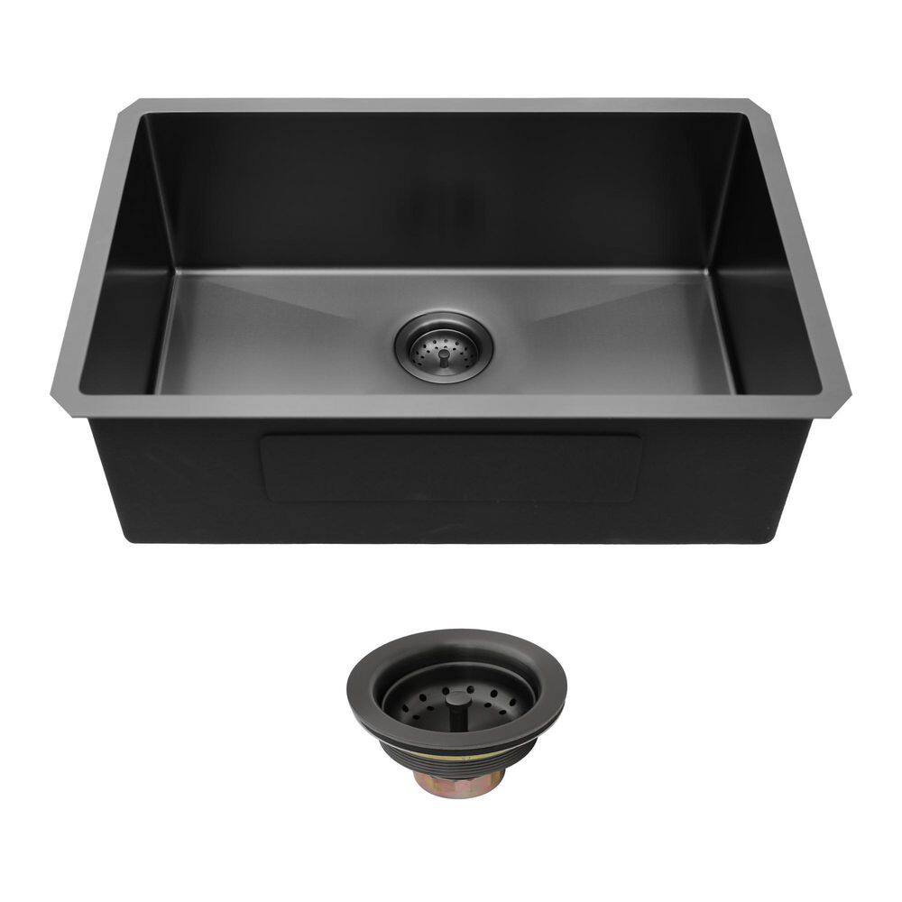 30 in. Undermount Single Bowl 16-Gauge Gunmetal Black Stainless Steel Kitchen Sink with Drain Assembly price history on PriceWatchPro