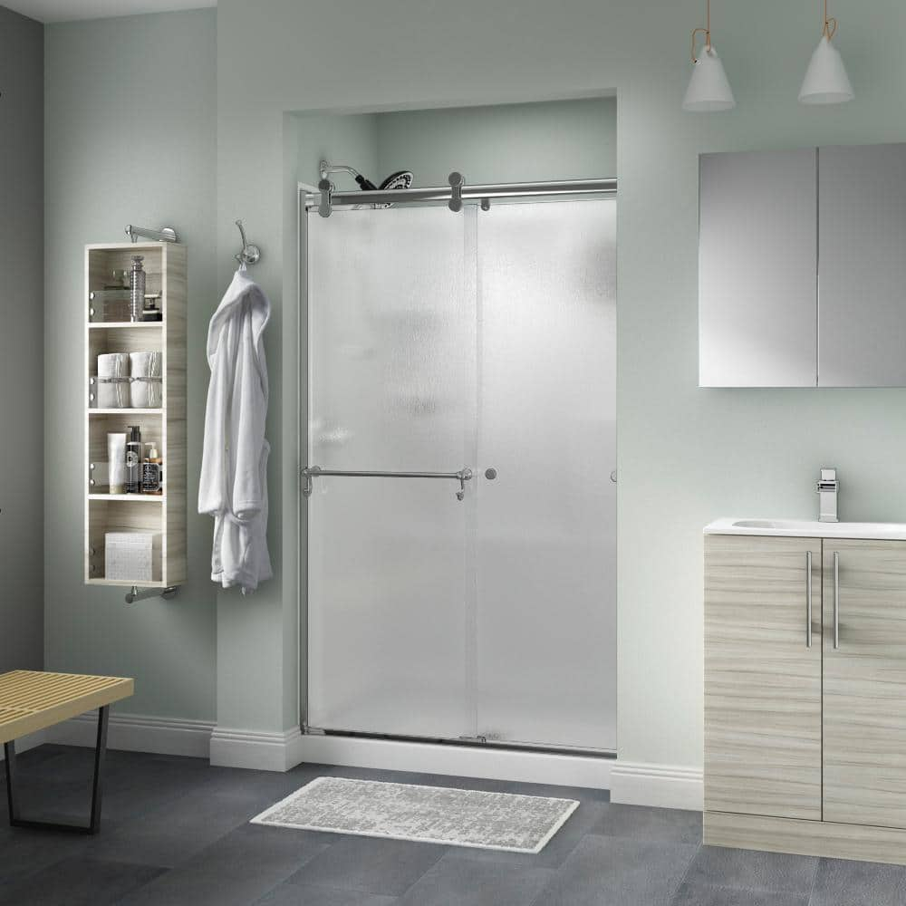 Reviews For Delta Portman 48 X 71 In Frameless Contemporary Sliding Shower Door In Chrome With Rain Glass Sd The Home Depot