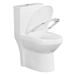 1-Piece 0.8/1.28 GPF Dual Flush Round Compact Toilet in White, Seat Included