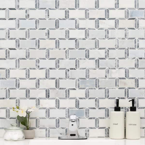 Geometric Framework 12.38 in. x 13.5 in. Polished Marble Look Wall Tile (10 sq. ft./Case)