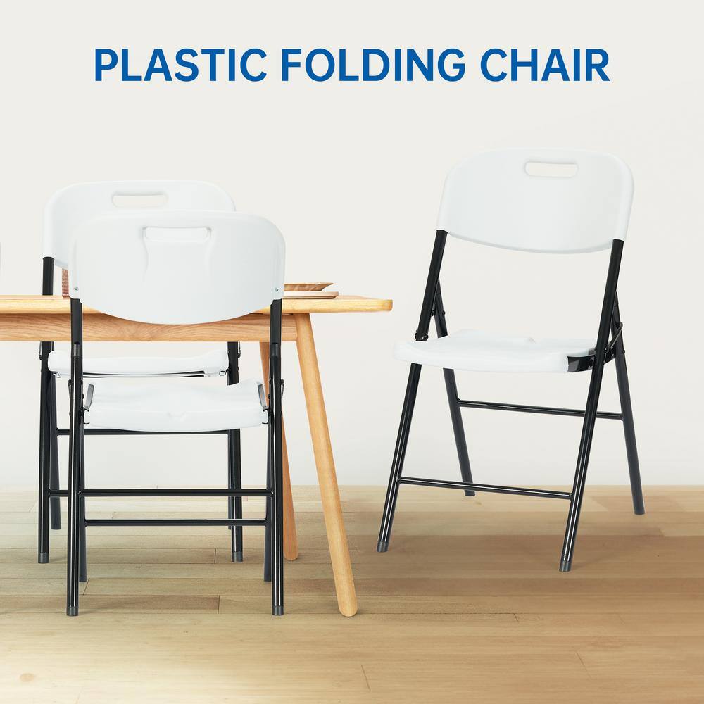 White Powder Coated Steel 8-Piece Folding Dining Chairs