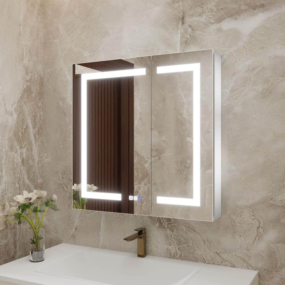 30 in. W x 30 in. H Rectangular Silver Aluminum Recessed/Surface Mount Medicine Cabinet with Mirror and LED price history on PriceWatchPro