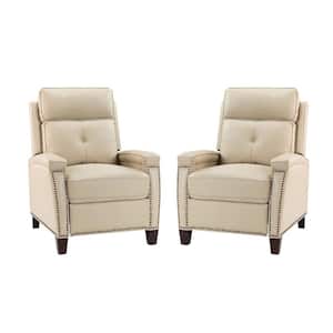 Florina Modern Beige Upholstery Genuine Leather Recliner with Nailhead Trim (Set of 2)