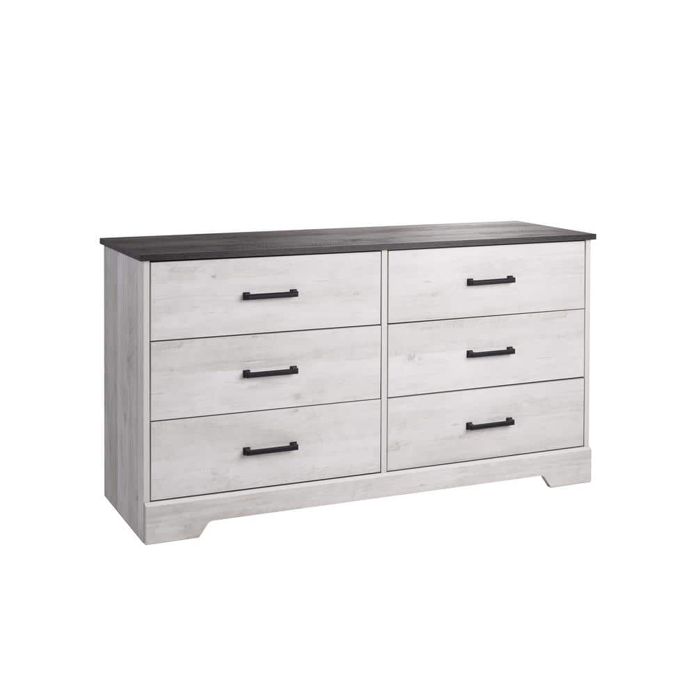 Washed White Farmhouse 6-Drawer Dresser with Soft Close