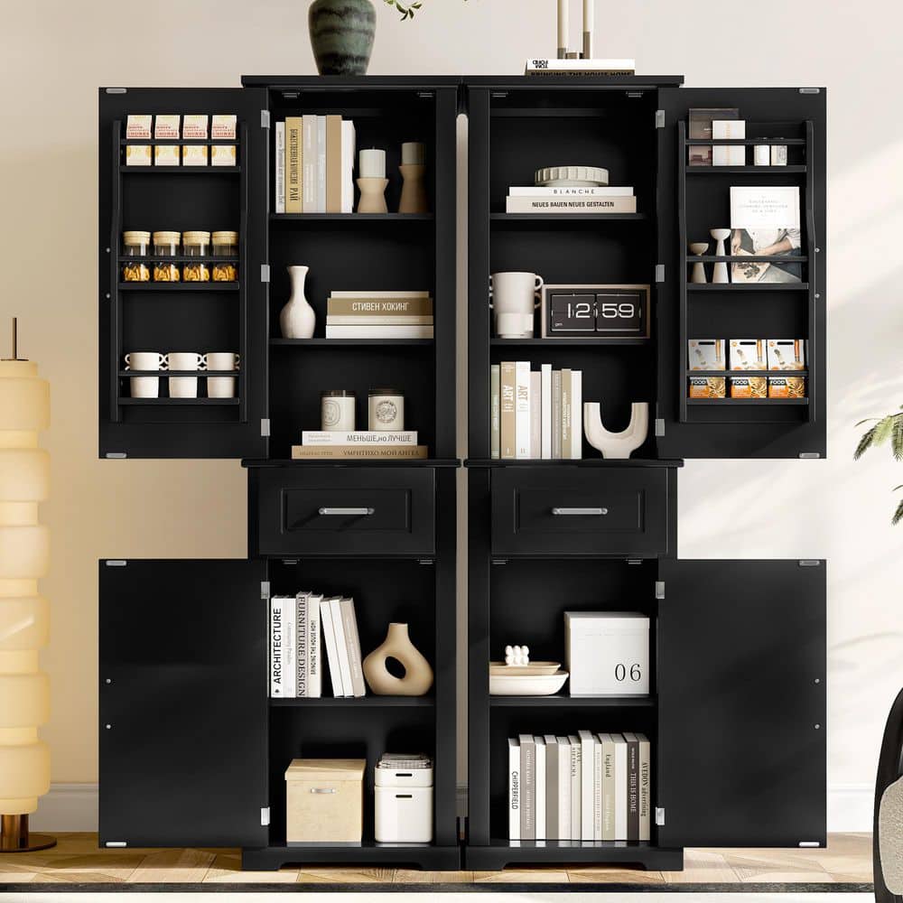 Black 72 in. Office Storage Cabinet with 4-Doors, Adjustable Shelf, Door Rack Design Freestanding Accent Organizer