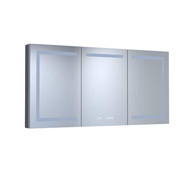60 in. W x 30 in. H Rectangular Aluminum Medicine Cabinet with Mirror LED and Clock