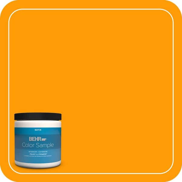 BEHR PREMIUM PLUS 8 oz. #S-G-320 Atomic Tangerine Satin Enamel Interior/Exterior Paint & Primer Color Sample