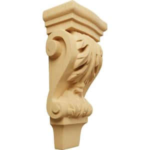 1-3/4 in. x 3 in. x 6 in. Unfinished Wood Alder Extra Small Acanthus Pilaster Wood Corbel