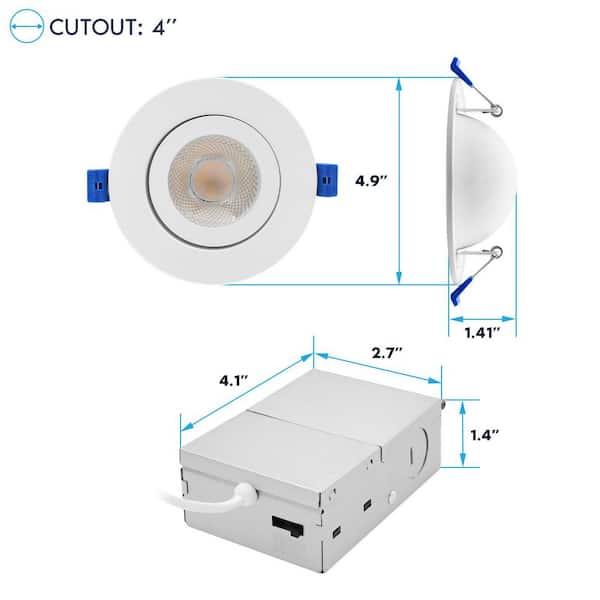 YUURTA 6-Pack 4-Inch 10W Gimbal LED Recessed Lights – Color Selectable 5CCT, 900lm, Dimmable, ETL Listed, IC Rated Wet Location, White