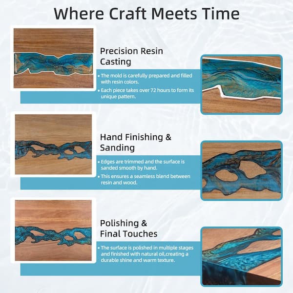 Magnetic Knife Block 12 in. Acacia Wood Blue Resin Double Sided Knife Storage Powerful Magnet Holder