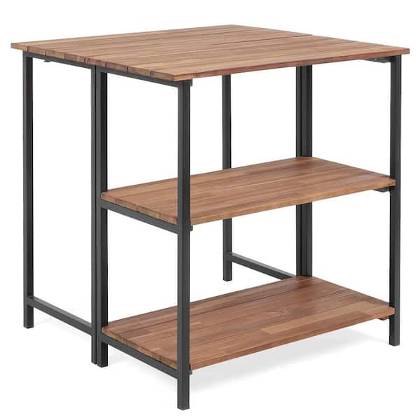 ANGELES HOME Black Metal Frame Outdoor Dining Table with Drop Leaf