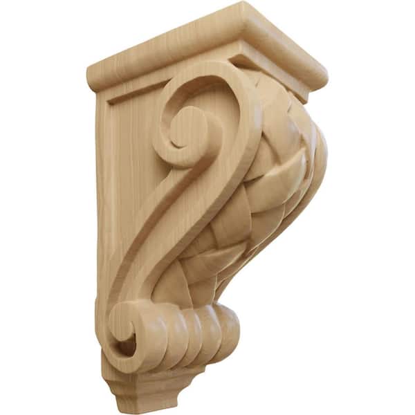Ekena Millwork 4 in. x 3-1/2 in. x 7 in. Unfinished Wood Cherry Small Basket Weave Corbel