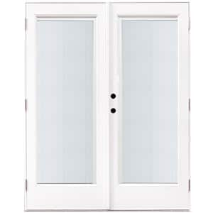 60 in. x 80 in. Fiberglass Smooth White Right-Hand Outswing Hinged Patio Door with Built in Blinds