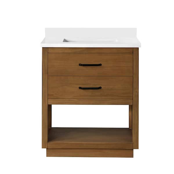 OVE Decors Carran 30 in. W x 22 in. D x 34.5 in. H Single Sink Bath Vanity in Wax Pine with White Engineered Stone Top