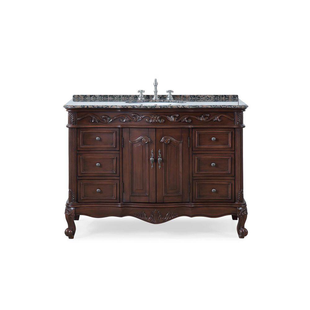 Beckham 48 in. W x 22 in. D x 36 in. H Bathroom Vanity in Dark Brown with Single Sink Baltic Brown Top and Mirror price history on PriceWatchPro