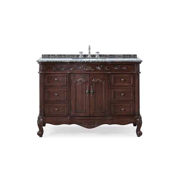 Beckham 48 in. W x 22 in. D x 36 in. H Bathroom Vanity in Dark Brown with Single Sink Baltic Brown Top and Mirror