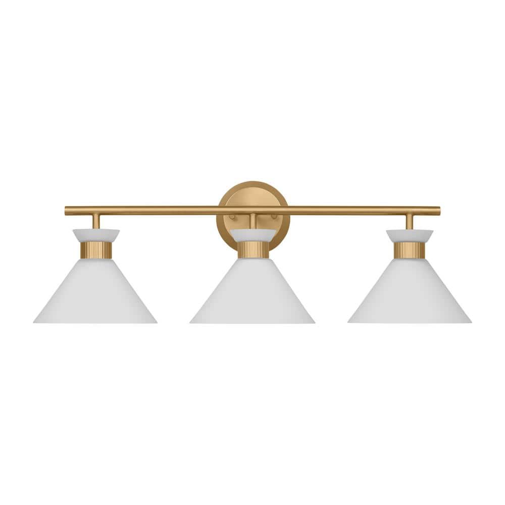 Satin Brass 3-Light Vanity with Etched Glass Shades