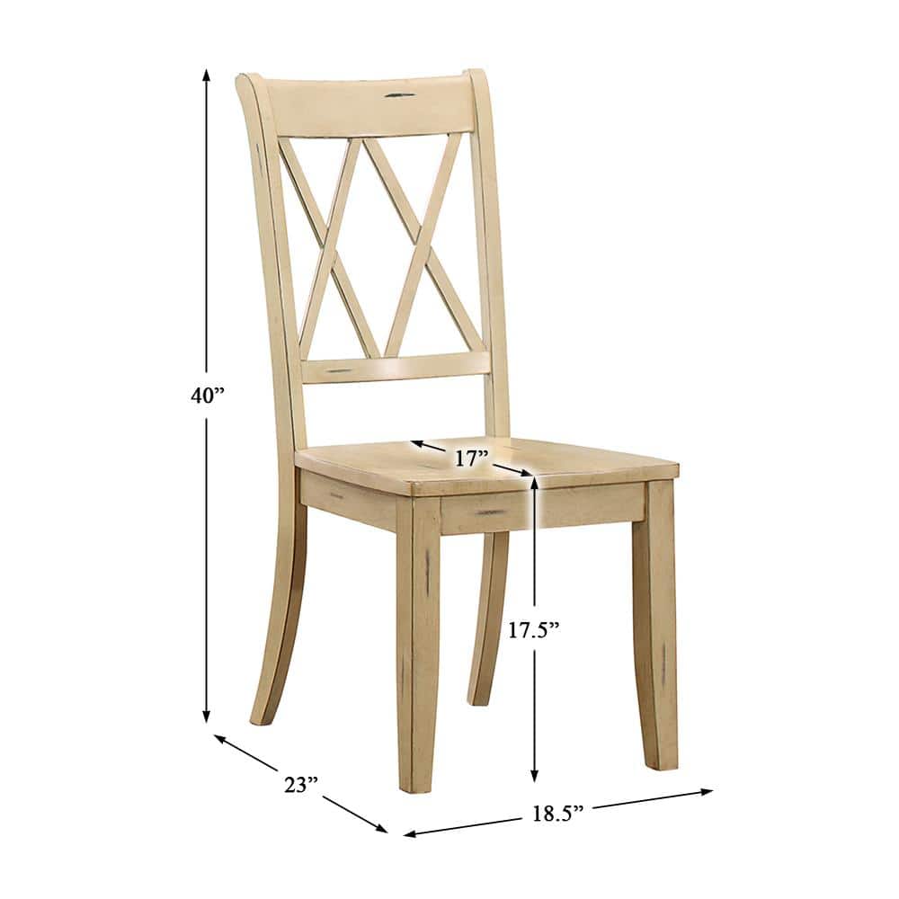 Beige Pinewood Cross Back Dining Side Chair Set