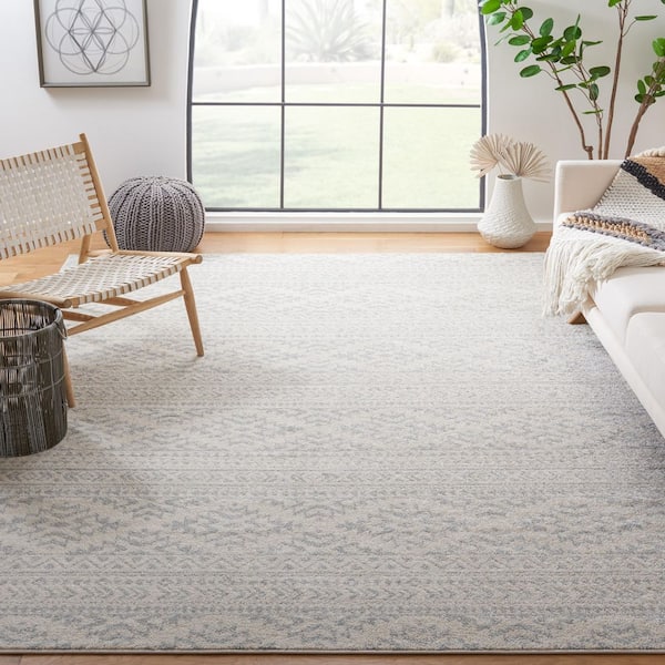 Tulum 11 ft. x 11 ft. Square Ivory/Light Gray Striped Tribal Geometric Area Rug