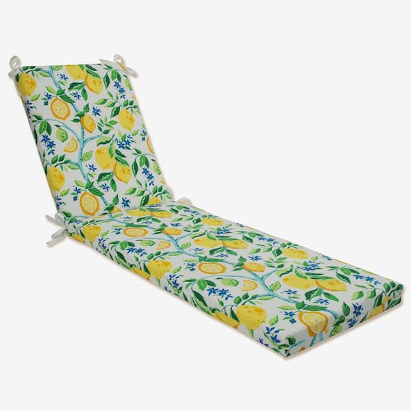 Pillow Perfect 23 x 30 Outdoor Chaise Lounge Cushion in Yellow/Blue Lemon Tree