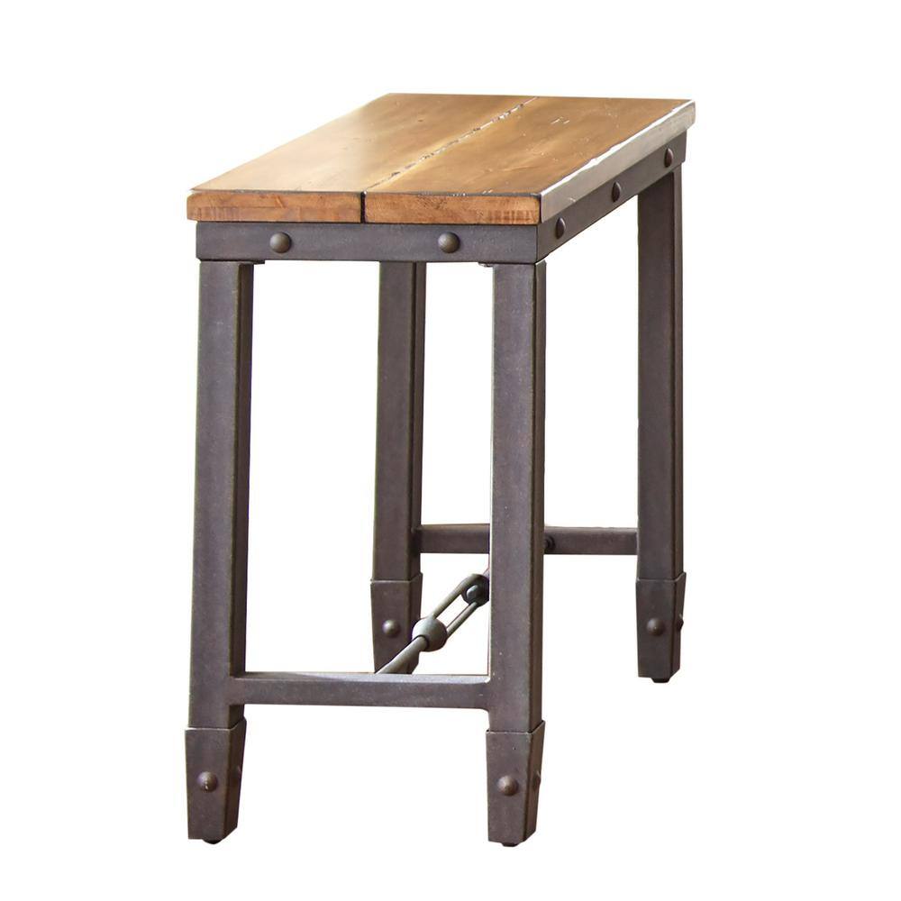 Ashford Industrial Plank-Effect Chairside Table in Antiqued Honey